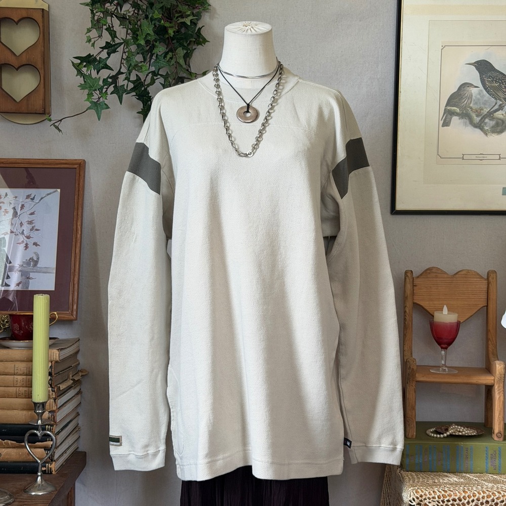 Cream Waffle Knit Levi's L2 Sweater Streetwear VTG 90s XL Y2K Arm Stripe Baggy